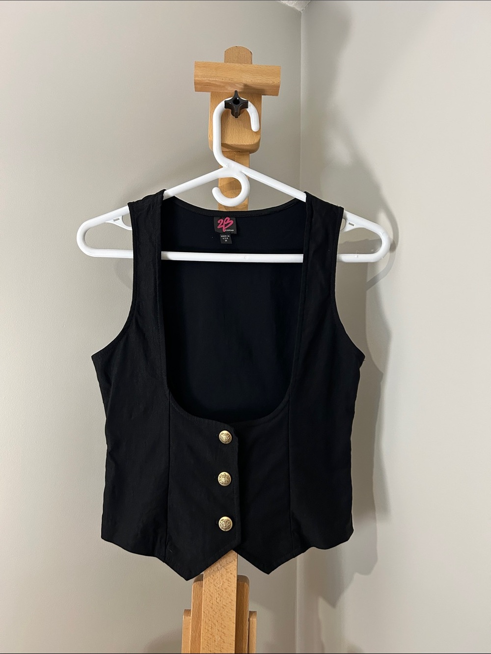 Y2K | 2B Bebe | Black Vest with Gold Buttons | Size M